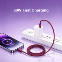 Kabel USB C Braided 60W PD Pengisian Cepat Berbahan Aluminium Alloy Warna Merah Burgundy 1m Kompatibel dengan Banyak Perangkat dengan Pin Ejector SIM
