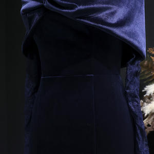 ชารอนกล่าวว่า SF443 ชุดราตรีทรงเมอร์เมดสีน้ำเงินกรมท่าสุดหรู แขนยาว เปิดไหล่ แต่งลูกไม้ สำหรับผู้หญิง งานแต่งงาน งานเลี้ยง ไม่มีสินค้าในสต็อก - Product Image 5