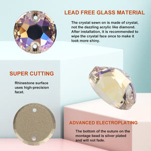 YHB Moonlight XIRIUS Rose Peach Glass Sewing Stones Flatback Rhinestones untuk Pakaian Tas dan Tas - Product Image 2