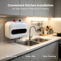 Petit chauffe-eau sous comptoir avec thermostat numérique pour cuisine, lavage des mains et usage domestique