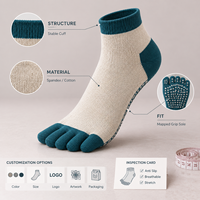 Chaussettes de yoga à cinq doigts en coton et élasthanne, antidérapantes, avec grip personnalisé et semelle à grip cartographié