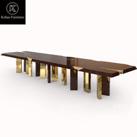 Tables de salle à manger de luxe au design moderne, rectangulaires en bois fissuré et en laiton, ensemble 12 chaises de salle à manger 14 places, table de salle à manger en acier inoxydable