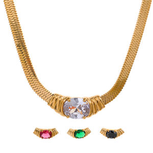 JINYOU 1839 lujo verde grande CZ Zircon cúbico piedra Acero inoxidable serpiente cadena collar <span class=keywords><strong>2025</strong></span> tendencia oro Collar joyería de moda - Product Image 1