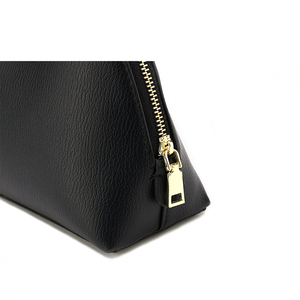 ZENOS Minimalist Genuine Leather Cosmetic <b>Bag</b> Medium Size Zipper Closure Portable Makeup Case <b>Black</b> - Product Image 4