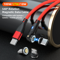 Câble de données de charge magnétique 6 en 1 100W | 540 Rotation 3A PD100W QC3.0 Charge rapide 3 en 1 USB Type C Câble de transfert de synchronisation