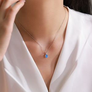 Ensemble de bijoux <span class=keywords><strong>collier</strong></span> et boucles <span class=keywords><strong>d</strong></span>'oreilles en <span class=keywords><strong>argent</strong></span> sterling S925 avec zircon ovale bleu mer rêveur |   Cadeau <span class=keywords><strong>d</strong></span>'anniversaire pour femme, ensemble de 2 pièces - Product Image 2