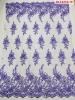 Tissu textile double, tissu à broderie cordonnée avec fil doré, nouveau tissu bleu marine avec perles, dentelle