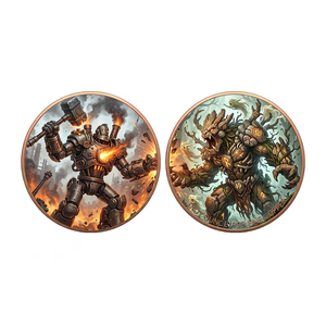 Moneda de desafío impecable de 1oz de cobre .999 con UV, estilo Steampunk, <span class=keywords><strong>Golem</strong></span> de Hierro, Runa y Treant del Bosque, para medalla de batalla de fantasía con relieve 3D - Product Image 1