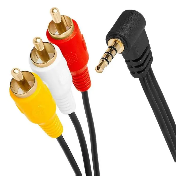 3.5mm nam âm thanh stereo jack để 3 RCA nữ AV máy quay bộ chuyển đổi kết nối cáp mở rộng 90 độ góc cạnh 4 cực 1.8 mét