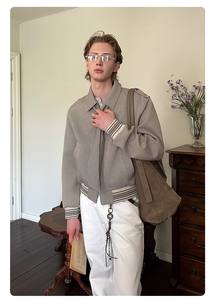 Men's Vintage Check Short Lapel Jacket with Design Details Trendy <strong>Old</strong> Money Style Loose Casual Outerwear for Spring and Autumn - Product Image 2