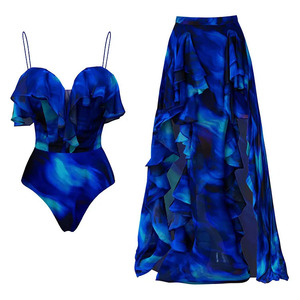 New Sexy Tube Top <strong>Bikini</strong> Skirt <strong>Set</strong> Ruffled One Piece Swimsuit <strong>Blue</strong> <strong>Bikini</strong> <strong>Set</strong> - Product Image 1