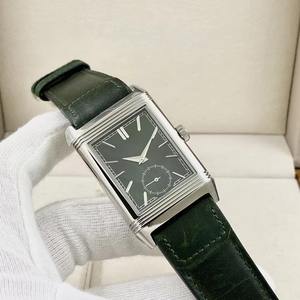 Montre mécanique pour homme de luxe personnalisée, carrée, réversible, double fuseau horaire, cadran vert, bracelet en acier inoxydable et cuir, analogique, étanche - Product Image 6