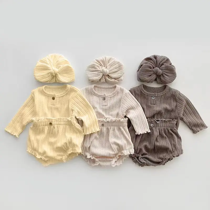 Ready to Ship Infant Top+Romper Baby Clothing Set Newborn Girl Outfit Knit Baby Clothes Set