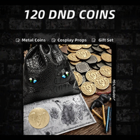 120 pièces de jetons et de pièces de monnaie DND en métal argenté et cuivre, personnalisables, avec sac en cuir PU pour 32 joueurs, accessoires de jeu de société et de cosplay