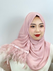 Plumas de color puro Gasa Hijab Telas Bufandas Hijab musulmán Proveedor Accesorios de fiesta de alta calidad Malasia Fancy <span class=keywords><strong>Shayla</strong></span> - Product Image 6