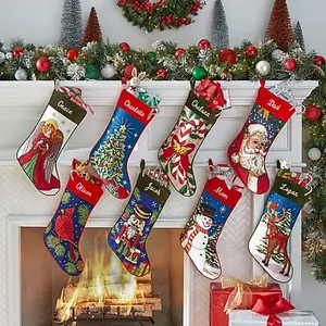 2024 New Arrival Needlepoint Stocking with Multi Style Cross-stitch Decoration Christmas Stockings for Children Gift