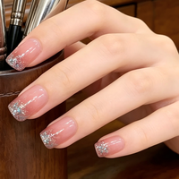 Ongles press-on nude rose pailleté ombré, ongles carrés courts réutilisables en acrylique, lot de 24 pièces pour salon