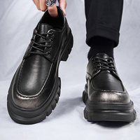 Chaussures habillées en cuir pour hommes, style marche, chaussures de ville, mode, lacets, style britannique, plateforme épaisse, chaussures de travail décontractées
