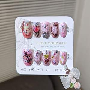 Juego <span class=keywords><strong>de</strong></span> Uñas Postizas <span class=keywords><strong>de</strong></span> Gel Hechas a Mano Sweet <span class=keywords><strong>Fantasy</strong></span>, 10 Piezas, Diseño <span class=keywords><strong>de</strong></span> Conejito, Estilo <span class=keywords><strong>de</strong></span> Cuento <span class=keywords><strong>de</strong></span> Hadas, Venta al Por Mayor - Product Image 2