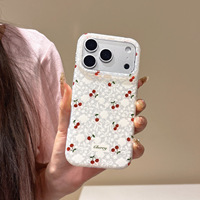 Nouvelle coque de protection antichoc IMD motif cerise en dentelle pour iPhone 15 16 17 18 Pro Max