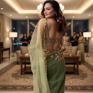 Beautiful Party Wear Butterfly Net Saree With Stone & <b>Sequins</b> Embroidery work - Product Image 3