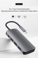 Station d'accueil USB-C Musta Gray avec charge PD, hub USB multifonction 5 ports 3.0, projection HD 4K 60Hz pour stockage