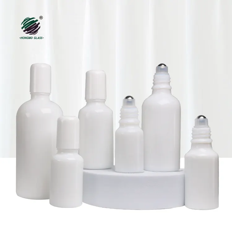 Embalagem Cosmética Redonda Opala Opala Branco Rolo De Vidro Garrafa Com Tampa branca Bola de aço Cosméticos Loção Garrafa Produtos