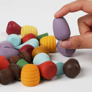 Juguetes de madera DIY, bloques de construcción, piezas sueltas educativas, bloques de pila de arcoíris de madera para niños, conos de árboles, gotitas, hongo de panal - Product Image 5