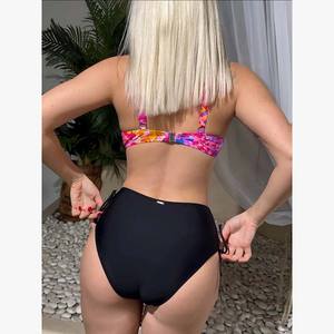 Hoge Elasticiteit Stof Nieuwe Sexy Effen Bedrukt Splicing Hoge Taille Rugloze Tweedelige Bikini Badpak Custom Vrouwen Badmode - Product Image 4