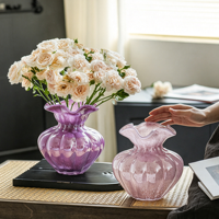 Vase en verre violet français haut de gamme, récipient à fleurs créatif et minimaliste pour la décoration de table basse et de meuble d'appoint