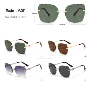 Rimless Rectangle Sunglasses Green Lenses UV400 Protection Unisex Adult Style - Product Image 3