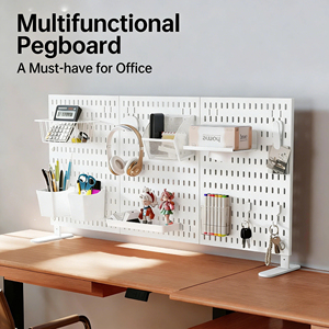 Support organisateur de <span class=keywords><strong>bureau</strong></span> en panneau perforé, sans perçage, pour comptoir de <span class=keywords><strong>bureau</strong></span>, cuisine, chambre, rangement, étagère murale robuste avec crochets - Product Image 2