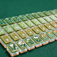 Magnifique ensemble de tuiles de mahjong en acrylique vert peintes à la main, légères et portables, jeu de table traditionnel, tuiles de mahjong de haute couture