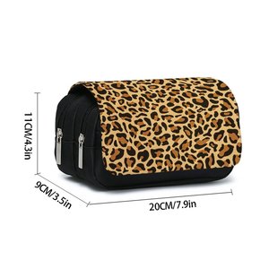 Sarung pena kain lipat ganda pola bintik macan tutul lucu hadiah terbaik 3D kantong pensil untuk penggunaan kantor sekolah anak-anak - Product Image 2