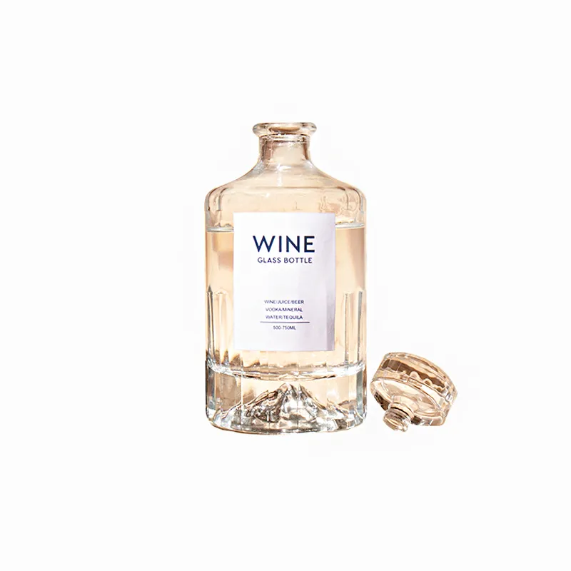 High Quality 500ml 750ml Luxury Transparent Circular Empty Glass Wine Vodka Brandy Whisky Bottle with Crystal Cap