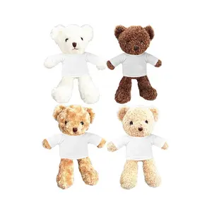 Graduation Teddy Bear Plush Doll With Sublimation Customized Logo Printable White Shirts