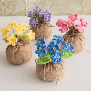 Wholesale Custom Handmade Crochet Flower Pot Mini Knitted Potted Plant with Burlap <b>Bag</b> for Home Decor - Product Image 3