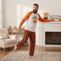 Thanksgiving Familien-Pyjamas mit Truthahn-, Kürbis- und Herbstblätter-Print, Rundhals-Langarmshirt und Hose, Schlafanzug-Set OEM