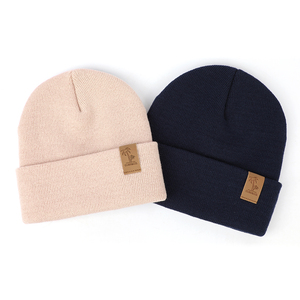 Hot Sale Factory Direct Price 100% Acrylic <strong>Navy</strong> Blue Keep Warm in Autumn and Winter PU Leather Fold Brim Beanie <strong>Hats</strong> - Product Image 6