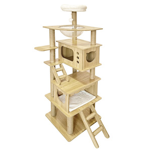 Arbre à chat 4 niveaux en MDF couleur bois naturel de luxe avec niche pour la confidentialité des chats - Product Image 2