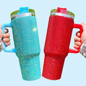 Lot de 16 gobelets isothermes de 40 oz ornés de strass avec couvercle, poignée et paille pour le camping en extérieur - Product Image 3