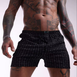 Calzoncillos Bóxer de Algodón con Patrón de Cuadrícula Negra para Hombre, Ropa Interior Transpirable, Suave y Cómoda, Cintura Elástica de Fábrica - Product Image 1