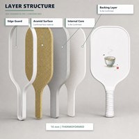 Raquette de pickleball personnalisée en fibre d'aramide 16 mm, design minimaliste thermoformé en forme de tasse à thé, vente en gros, usine OEM