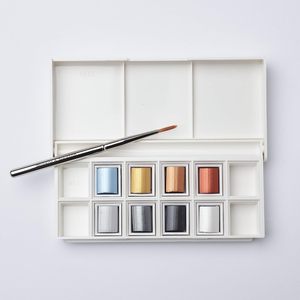 Set de Pintura de Acuarela Bview Art <span class=keywords><strong>Winsor</strong></span> & <span class=keywords><strong>Newton</strong></span> Cotman, 8 Medias Pastillas (8 Mililitros) de Colores Metálicos con Pincel - Product Image 2