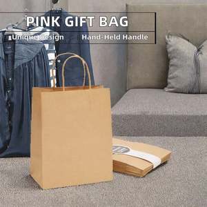 Sac de vente au détail en papier kraft rose personnalisé pour vêtements et chaussures, pour utilisation en supermarché, avec des accents de ruban - Product Image 3