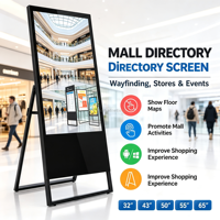 Kios Iklan Digital Signage LCD Layar Sentuh 43 Inci dengan Bingkai A, 1920X1080, CMS Terintegrasi, Tipe Lantai, untuk Tampilan Direktori Mal
