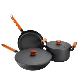 Vente directe d'usine - Wok et casserole en <span class=keywords><strong>fonte</strong></span> - Ensemble de 3 ustensiles de cuisine en <span class=keywords><strong>fonte</strong></span> antiadhésifs avec poignée en bois - Product Image 1