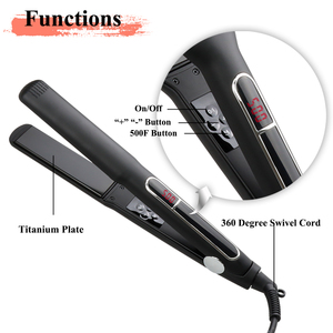 Chuyên Nghiệp 1 Inch Hẹp Titan Tấm Tóc Ép Tóc Với Màn Hình <span class=keywords><strong>LCD</strong></span> Hiển Thị Biểu Tượng Tùy Chỉnh 500F Phẳng Sắt Cho Hộ Gia Đình Sử Dụng - Product Image 2