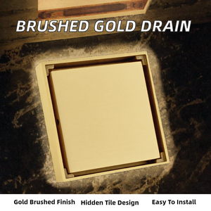 Siphon de sol carré en laiton brossé doré anti-odeur, insert de carrelage invisible pour douche, idéal pour salle de bain, hôtel, cuisine - Product Image 2