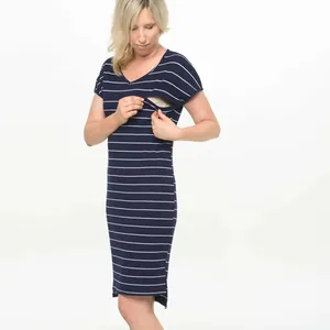 2021 Neuankömmling Frauen Kurzarm V-Ausschnitt Umstands mode Doppelseitiger Reiß verschluss Stillen Etui kleid